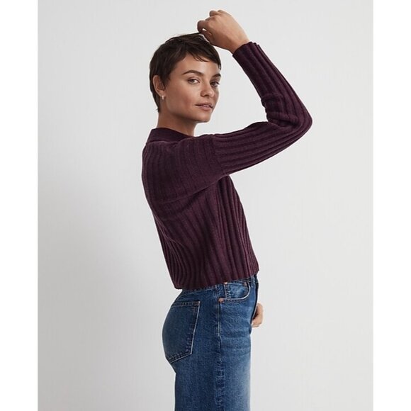 Madewell Sweater Mock Neck wool Blend Crop Pullover Plum SZ S NEW - Picture 3 of 6